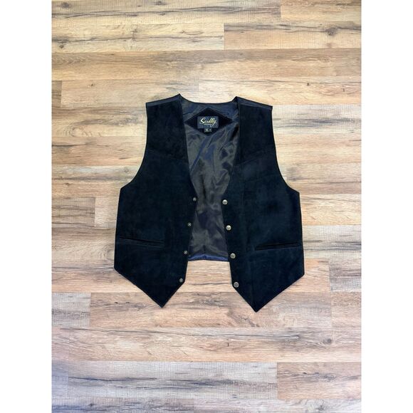 Scully Other - Scully Black Boars Suede Leather Vest Mens Silk Western Cowboy Brass Button M